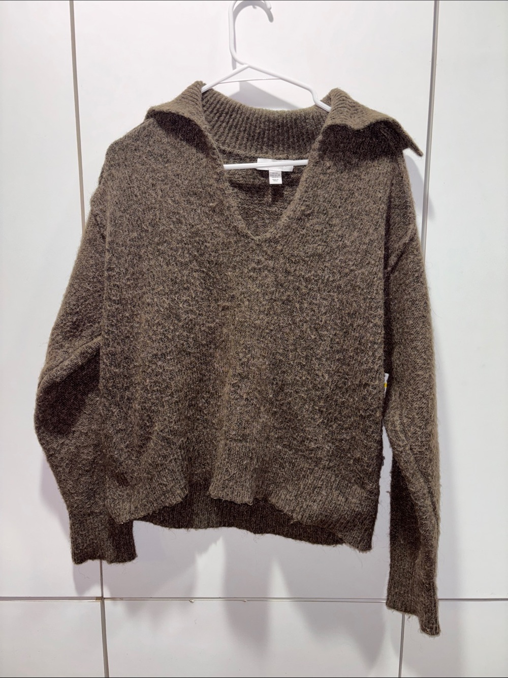 Topshop Brown Fuzzy V-Neck Collared Sweater NWT XS